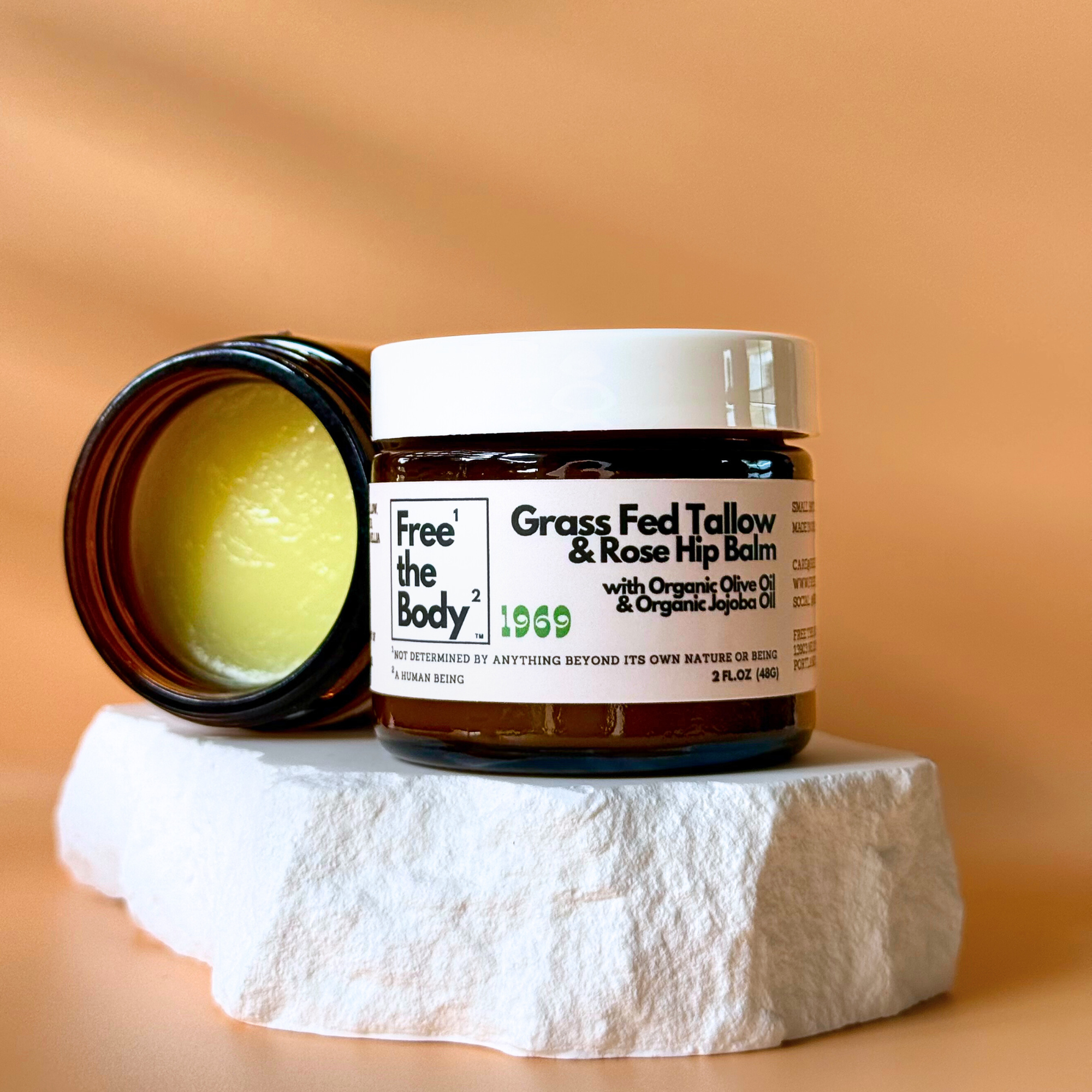 Grass Fed Tallow and Rose Hip Balm, Small Batch, 2 oz, 1969
